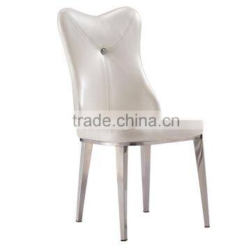 Concaved Headrest Dinning Chair With White Glossy PU Covering and Iron Legs