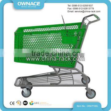 Supermarket Plastic Shopping Cart with Folding Baby Seat