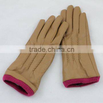 2015 new season fashion design with two tone lady leather gloves