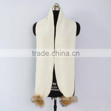 Popular Warm Crochet Scarf Real Fur Pom Pom Crochet Scarf With Hats photo-5