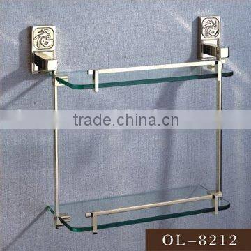 bathroom accessories-gold plating double glass shelf