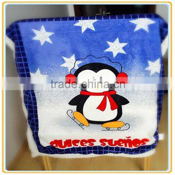 New fashion Penguin With Blue Star Digital Printing Two Ply Blankets