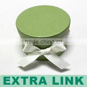 Luxury fresh green color customed logo ribbon decorative round paper gift box with string cord