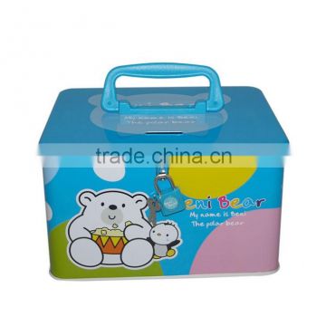 Handle Tin Cartoon Kids Coin Bank With Lock photo-3