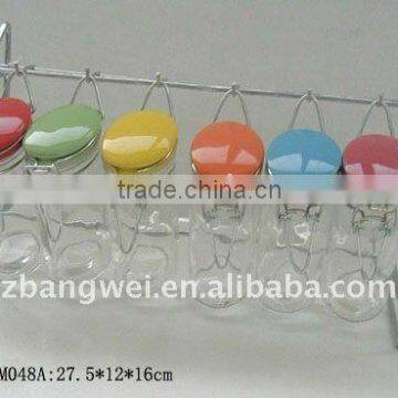 6pcs Glass Spice Jar Set With Metal Stand