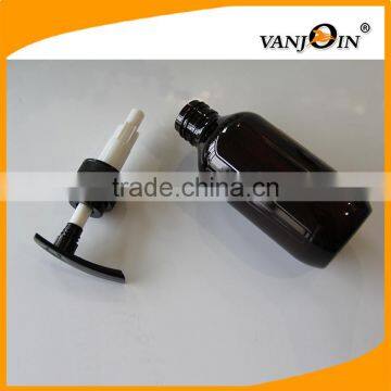 5 OZ Empty Boston Round Amber Lotion Bottle With Black Nozzle photo-4