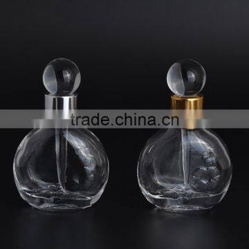 New design unique shaped empty clear glass perfume bottle with glass stick stopper for promotional gifts