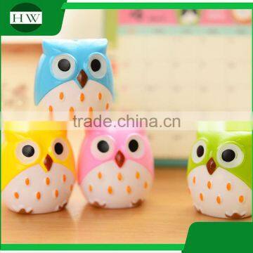 Portable Plastic Colorful Funny Child Cartoon Owl Double Pencil Sharpener photo-3