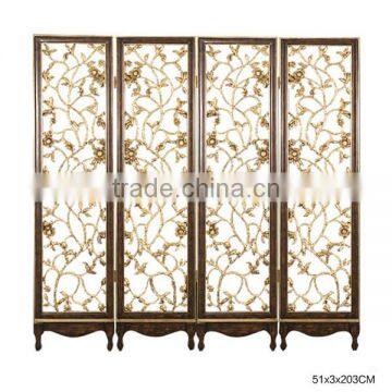 Vintage Furniture Decorative Gilt Wooden Floor Screen, Elegant Floral Painting Three Panel Folding Screen photo-4