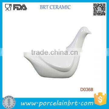 White Glazed Ceramic Abstract Bird Figurine