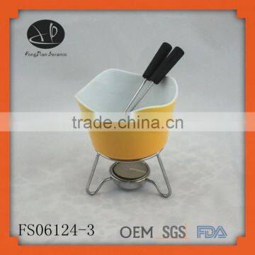 ceramic chocolate mini fondue cups with iron stand