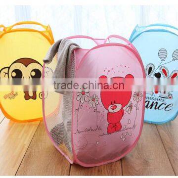 Cute Cartoon print Nylon folding mesh pop up laundry hamper foldable laundry basket storage basket