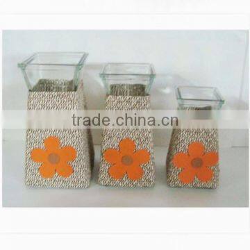 3pieces beautiful glass vase with straw