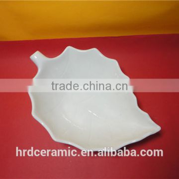 High quality wholesale leaf design white ceramic fruit dish