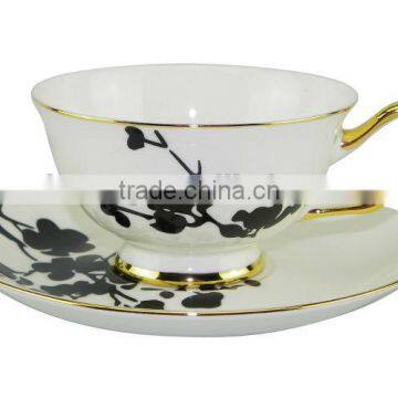 2014 New Products 200ml Bone China European Style Plum Blossom Pattern coffee cup with Saucer Set for Promotion Gift