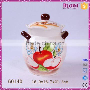 decal apple desgin ceramic pot with lid and two handle