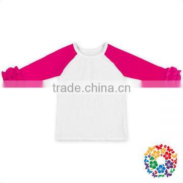 Newborn Baby Cotton Top Clothes Plain White T-Shirts Cheap Ruffle Raglan Shirts photo-4