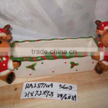 hot sale christmas reindeer shape ceramic christmas candy holder for decoration