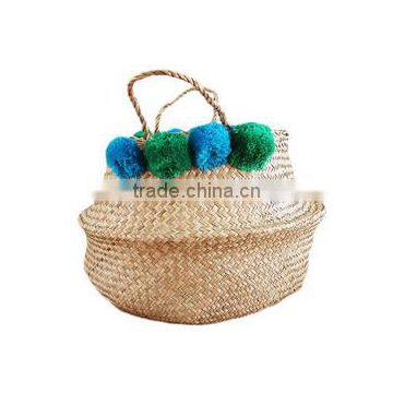 Pompom and Tassel Belly Seagrass Basket photo-6