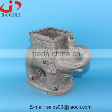 Antique Animal Flower Pot, Ceramic Elephant Planter photo-5