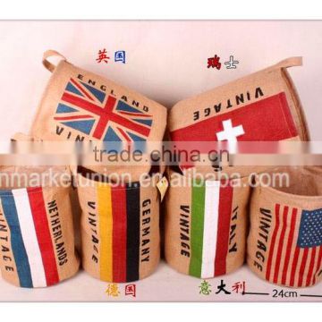 any country national flag jute material sundries storage basket