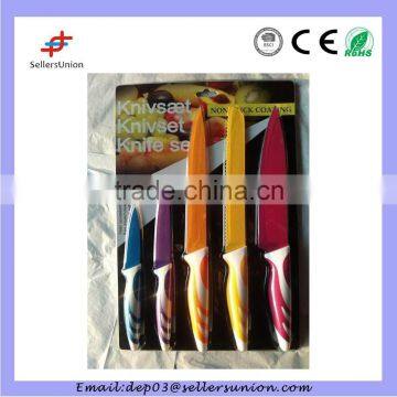 2015 High Quality 5pcs Multi Color Non-Stick Coating Stainless Steel Promotion Kitchen Knife