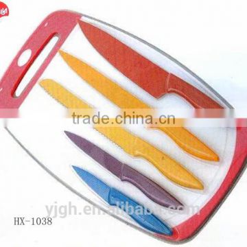 HX-1038 new products kitchen accessories plastic chopping board with 6pcs kitchen knife