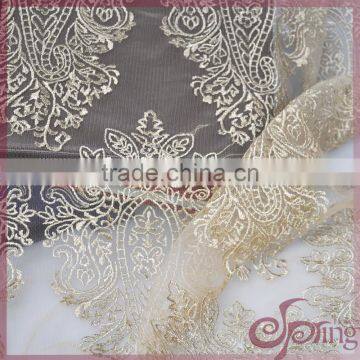 Vintage metallic embroidery lace, floral embroidered mesh fabric for dress