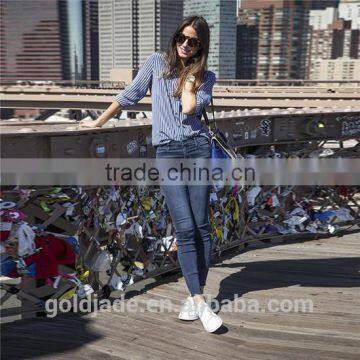 Europe Style Women Striped Dress Shirt Tops Long Sleeve Cotton Blouse photo-3