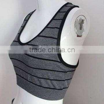 High quality women heather grey sports bra with removable padding stripe design