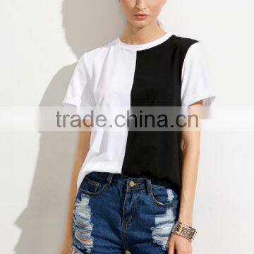 OEM Simple Black and White Block O Neck T Shirt for Women LC8293 photo-2