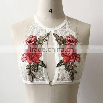 Wholesale Front Open Lingerie Black Ladies Sexy Crop Top Embroidery Bra