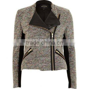 Bulk fashion black and white herringbone tweed jacket for women