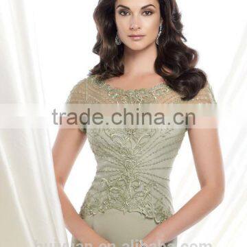 Elegant Lace Full Length Mother Dress Short Sleeve Ball Gown photo-3