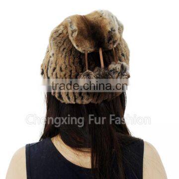 CX-C-240B Women Fashion Fur Pom Pom Winter Knitted Rabbit Fur Hat photo-5