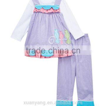 Hot sale embroidering three birds ruffle pants infant toddler children clothing sweet girl ruffle outfits