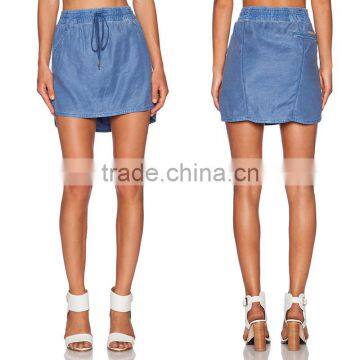 MGOO New Arrival Custom Made Denim Casual Mini Skirts For Women Blue Straight Tie Up Skirts 15144B543 photo-2