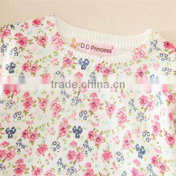 Princess Warm Fashion Pullovers Weave Knitting Pattern Round Neck Cute Flower Print Girls Kid Sweater photo-3
