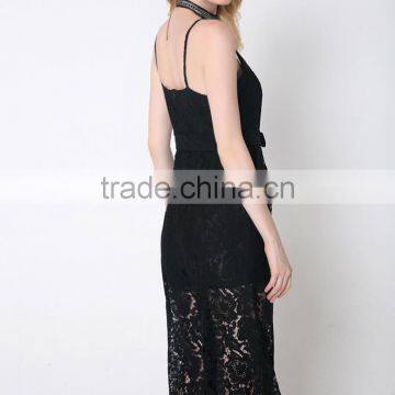 M783 D.Y Fashion 2016 Women Gallus Lace V-neck Bowknot Jumpsuit Pants photo-6