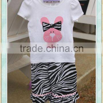 Baby girls easter boutique clothing childrens boutique wholesale clothes rabbit embroidery cotton top match ruffle pants sets