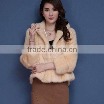 new fashion russian style white mink fur coat / short mink coat natural color