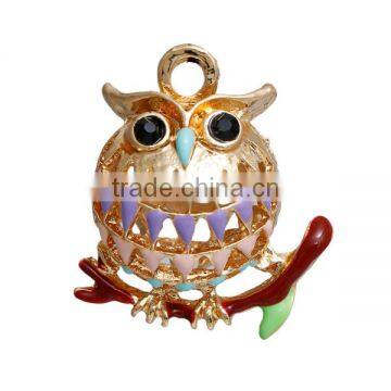 Halloween Owl Animal Gold Plated Multicolor Black Rhinestone Enamel Zinc Based Alloy 3D Charms