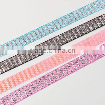 5/8 Inch Satin Ribbon Silver Chevron Design Satin Ribbon photo-2