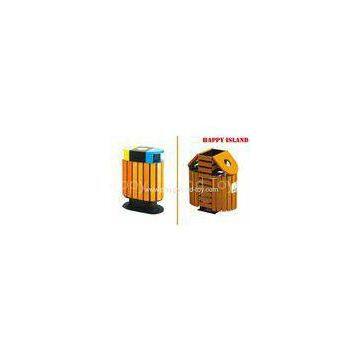 Solide Wooden Trash Cans ,  Park Trash Cans For Public Place With Steel Frame