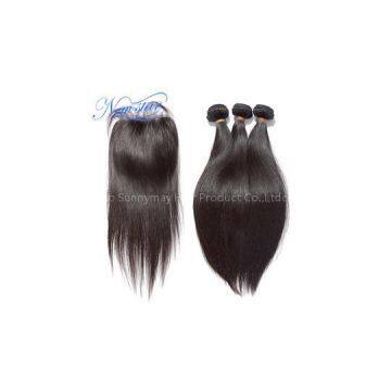 6a New Star Hair Mixed Length Brazilian Virgin Human Hair Weave Straight Bundles With Lace Closure Bleached Knots 4*4 Free Style