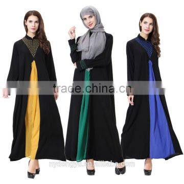 cotton linien blac contrast muslim dress/ ymd islamic middle east abrabian abaya kaftan dresses/fancy dl islamic muslim dress