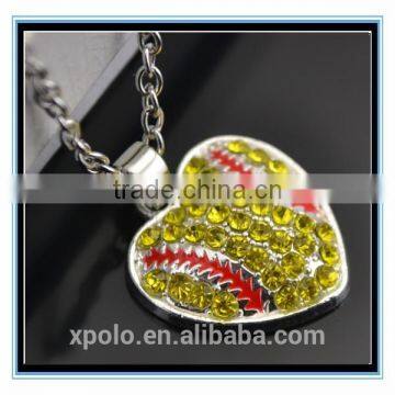 XP-MP-099335 FACTORY PRICE Wholesale softball Pendant Shape Crystal Rhinestone Heart Pendant Necklace