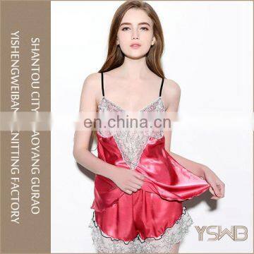 Wholesale cotton material stylish beautiful ladies red lace sexy night suit