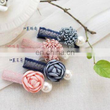 Pink And Blue Flower Clips With Pearling Baby Barrettes For Baby Girl Birthday Gift