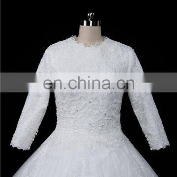 HMY-E0363 Scoop Neckline Heavily Appliqued Lace Floor Length Muslim Long Sleeve Wedding Gown 2016 photo-2